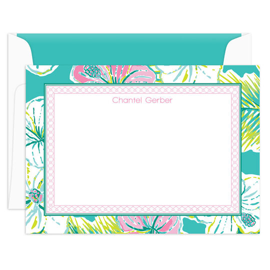 Bali Garden with Lattice Border Flat Note Cards